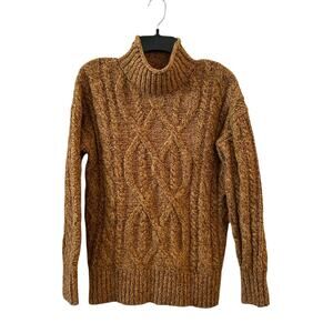 L.L. Bean Women's Sweater Small Chunky Knit Brown Gold Wool Blend Turtleneck